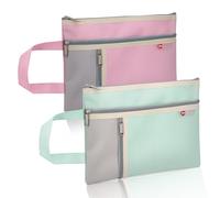 Realand 2 buste portadocumenti in formato A5, impermeabili, con 3 tasche, in tessuto Oxford, con cerniera, per organizzare con manico, borsa notarile per libri di carta, progetti, verde e rosa