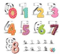 Realand 2 set di 18 formine per biscotti a forma di numero, 8 cm di larghezza + 2,5 cm, confezione assortita di formine per biscotti per feste e compleanni, in acciaio inox, set di formine per