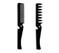Realand Pettine da barba pieghevole da uomo, da viaggio, a denti fini e a denti larghi, con copertura in acciaio inox, per acconciare capelli, barba o baffi, 2 pezzi