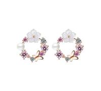 Reale 925 Orecchini in argento Sterling Bella Farfalla Fiori Colorati + Bianco Peal Cubico Zirconia Gioielli di Cristallo Per Le Donne, Cristallo
