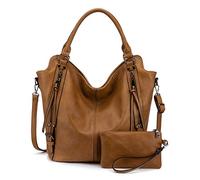 Realer Borsa Donna Set Grande Borse a Mano Ecopelle Borsa a Tracolla Hobo Tote Clutch 2 Pezzi Marrone Chiaro