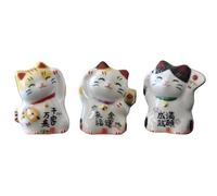 realideas Set di 3 mini statuette giapponesi in ceramica Maneki Neko Lucky Fortune Cat che sventolano la fortuna, ornamenti decorativi per la casa, regali per mamma, fidanzata