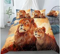 REALIN Copripiumino Leone Set Biancheria Letto Design Di Stampa 3D Animali Selvatici Re Aurora 2/3/4PCS Copripiumini/Lenzuola/Federe,Singolo,Matrimoniale,King (Singolo-140x210cm-3PCS,D)