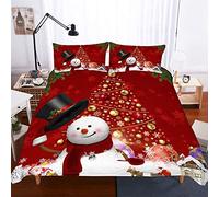 REALIN Copripiumino Natale Set Biancheria Letto Babbo Natale Albero Regalo Alce La Neve Slitta 2/3/4PCS Copripiumini/Lenzuola/Federe,Singolo,Matrimoniale,King (King-220×230cm-3PCS,C)