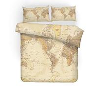 REALIN Set Biancheria Letto Mappa Del Mondo Copripiumino Rete Di Ordito E Trama Geografia 2/3/4PCS Copripiumini/Lenzuola/Federe,Singolo,Matrimoniale,King (Singolo-140x210cm-3PCS,G)