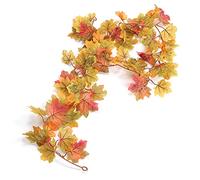 Realistic Maple Leaf Garland | All - Weather Sturdy Reusable Fall Decor | Foldable Artificial Leaves for Autumn Festival/Spooky Season/Home Decoration | 1.75m Flexible Vine (Type 1)
