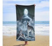 Realistic Snowy Mountain Wildlife Wolf Rustic Woods Full Moon Animal Wolf Howling Asciugamano Da Bagno Morbido Telo Mare Grande Asciugamano Da Spiaggia Per Casa Hotel Spa 80X130Cm