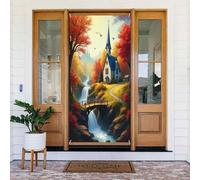 Realistica stampa autunnale della chiesa n. 7 coperture decorative per porte, decorazioni per interni/esterni, primavera, estate, autunno, inverno, Halloween, Natale, decorazioni per la casa