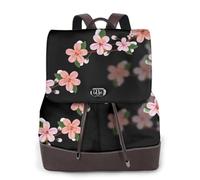Realistico Cherry Florals Stampa Donne Zaino Impermeabile Antifurto Leggero Pu Moda Pelle Nylon Scuola Borsa a Tracolla Zaino Da Viaggio, Nero , Taglia unica
