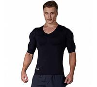 Realistico muscolo t-shirt uomo finto petto muscolo simulazione traspirante morbido vestito invisibile simulazione vestito simulazione coordinato confortevole aderente corpo Shaper-nero||XL