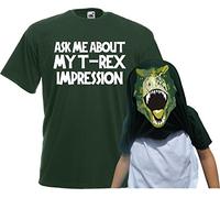 Reality Glitch Kids Ask Me About My T-Rex Flip Funny Dinosaur Tshirt T-Shirt, Verde Bottiglia, 5-6 Anni Bambini e Ragazzi