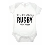 Reality Glitch Shh.I'm Watching Rugby with Daddy pagliaccetto, bianco, 3-6 Monate