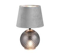 Reality Lampada da tavolo Jonna R51242054, base in vetro color fumo, paralume grigio velluto/color argento, escl. 2x E14
