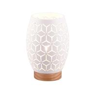 Reality Leuchten Bidar R51571031 - Lampada da tavolo in metallo bianco opaco, legno naturale, non incluso 1 lampadina E27