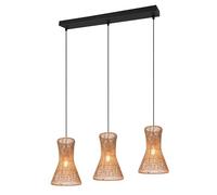 Reality Leuchten Bijou R31833026 - Lampadario a sospensione, in metallo nero opaco, paralume in filo di carta, colore: marrone, 3 x E27