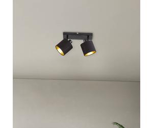 Reality Leuchten Faretto da soffitto Tommy, nero/oro, lunghezza 28 cm, a 2 luci. Reality Leuchten
