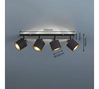 Reality Leuchten Faretto da soffitto Tommy, nero/oro, lunghezza 70 cm, a 4 luci. Reality Leuchten