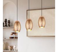 Reality Leuchten Lampada a sospensione Bidar, lunghezza 71 cm, marrone caffè, a 3 luci, Reality Leuchten