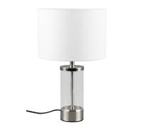 Reality Leuchten Lampada da tavolo GRAZIA R51711007, metallo nichel opaco, vetro trasparente, paralume in tessuto bianco, escl. 1x E14