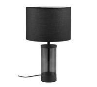 Reality Leuchten Lampada da Tavolo GRAZIA R51711032, metallo nero opaco, vetro fumè, paralume in tessuto nero, escl. 1x E14