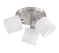 Plafoniera TOMMY 3 spots con diffusori paralumi bianchi metallo acciaio satinato R80333901