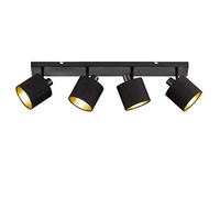 Faretto TOMMY barra 4 spots con diffusori paralumi neri e oro metallo nero opaco R80334079