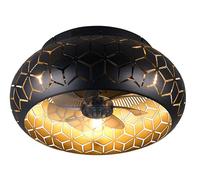 Reality Leuchten Ventilatore BIDAR R61574080, nero opaco/oro, metallo, 15W, 3x E27, accensione separata