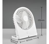 RL LIVE YOUR LIGHT Reality Leuchten Breezy R044-01 - Ventilatore da tavolo in plastica bianca opaca, 2 Watt, funzionamento a batteria, USB-C, 3 livelli