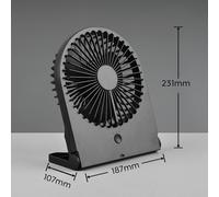RL LIVE YOUR LIGHT Reality Leuchten Breezy R044-02 - Ventilatore da tavolo in plastica nera opaca, 2 Watt, funzionamento a batteria, USB-C, 3 livelli