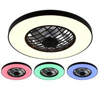 Reality Leuchten Ventilatore LINKÖPING R64462102, nero opaco, metallo, RGB, 20W, 2700K - 6500K, 2500lm, telecomando incluso, dimmerabile, luce notturna