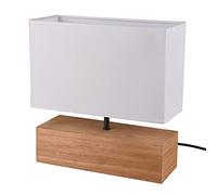 Lampada tavolo WOODY grande base legno naturale e paralume bianco R50181030