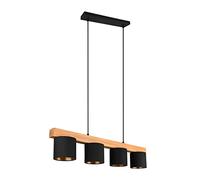 CAMERON SOSPENSIONE BARRA LEGNO NATURALE 4 PARALUMI NERI L. 75CM ATTACCO E14