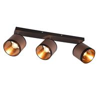 Reality Spot Bar Davos R81553041, Metallo Nero opaco, Paralumi Tessuto Tortora/Nero/Oro, Escl. 3x E14