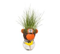 Realizzandoo Testa Erba Che Cresce Scimmia - Pianta Capelli Scimmietta con Vasetto e Ciondolo Banana - Idea Regalo Originale Divertente Collega - Decorazione Scrivania Ufficio - Grass Head 12,5 cm
