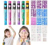 Realjoy 6 Tatuaggi Glitterati Bambini, con 9 Stencil, 2 Adesivi Per Il Viso, 5 Tatuaggi Adesivi Luminosi, per Bambini e Bambine, per Halloween, Natale, Carnevale, Festa di Compleanno