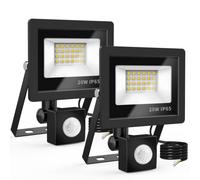 Realky 20W Fari Led da Esterno con Sensore di Movimento 2 Pezzi, IP65 Impermeabile Faretto Led Esterno 2000LM, 24 LED 6500K Bianca Fredda - Fari Led Interna ed Esterna per Giardino Cortile Garage