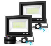 Realky 50W Fari Led da Esterno con Sensore di Movimento 2 Pezzi, IP65 Impermeabile Faretto Led Esterno 5000LM, 72 LED 6500K Bianca Fredda - Fari Led Interna ed Esterna per Giardino Cortile Garage