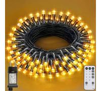 Realky Luci Albero di Natale, 12M 100 LED Luci Natalizie da Esterno ed Interno, 8 Modalità con Funzione Memoria e Telecomando Luci di Natale per Giardino, Balcone, Casa, Festa - Bianco Caldo