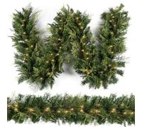 RealLiketips-A - Ghirlanda natalizia con 50 luci, 2,9 m, con foglie di cipresso, alimentata a batteria, decorazione natalizia per interni ed esterni