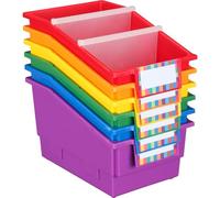 Really Good Stuff Chapter Book Library Bins with Dividers, 8.75" x 13.5" x 7.75" - 6 Pack, Group Color, Plastic Shelf Bin Organizer for Classroom Library, Book, Documents, Files, Magazines
