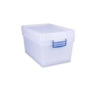Really Useful Box 3 pezzi Scatola Porta Oggetti Contenitore Plastica con Coperchio Nestable da 62 litri, 695 x 440 x 287 mm, Trasparente