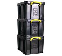 Really Useful Box Contenitore in plastica da 35 l, nero con manici gialli
