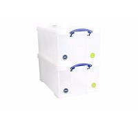 Really Useful Box Contenitore in plastica trasparente da 64 litri con coperchio, impilabile, resistente, capiente (confezione da 2)