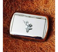 Really Useful Gifts - Scatola in Latta per Tabacco e Sigarette, in Peltro Anticato, con Cervi e Cervi su Una Mano