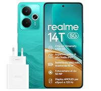 realme 14T 8+ 256 GB Telefono 5G, Dual SIM, Chipset 5G Dimensity 6300, Batteria da 5260 mAh, Display eSport AMOLED da 6,67" a 120 Hz, IP69, NFC, Surf Green (Adattatore da 45 W Incluso)
