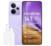 realme 14T 8+ 256 GB Telefono 5G, Dual SIM, Chipset 5G Dimensity 6300, Batteria da 5260 mAh, Display eSport AMOLED da 6,67" a 120 Hz, IP69, NFC, Viola Fulmine (Alimentatore da 45W Incluso)
