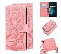 Realme 5 5S 5i 6i Caso Saturcase Cool Tiger goffratura PU cuoio Flip doppio magnete portafoglio stand slot carte di copertura protettiva per Realme 5 5S 5i 6i (rosa)