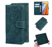 Realme 7 / Narzo 20 Pro Case, SATURCASE Cool Tiger goffratura PU cuoio Flip doppio magnete portafoglio stand slot carte di copertura protettiva per Realme 7 / Narzo 20 Pro (verde)