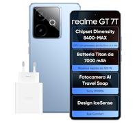 realme GT 7T Smartphone, 5G Dual SIM, 12 GB di RAM, 256 GB di ROM, display AMOLED da 6,8", chipset Dimensity 8400-MAX, batteria Titan da 7000 mAh, fotocamera AI Travel Snap, Blu (Adattatore incluso)