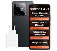 realme GT 7T Smartphone, 5G Dual SIM, 12 GB di RAM, 512 GB di ROM, display AMOLED da 6,8", chipset Dimensity 8400-MAX, batteria Titan da 7000 mAh, fotocamera AI Travel Snap, Nero (Adattatore incluso)